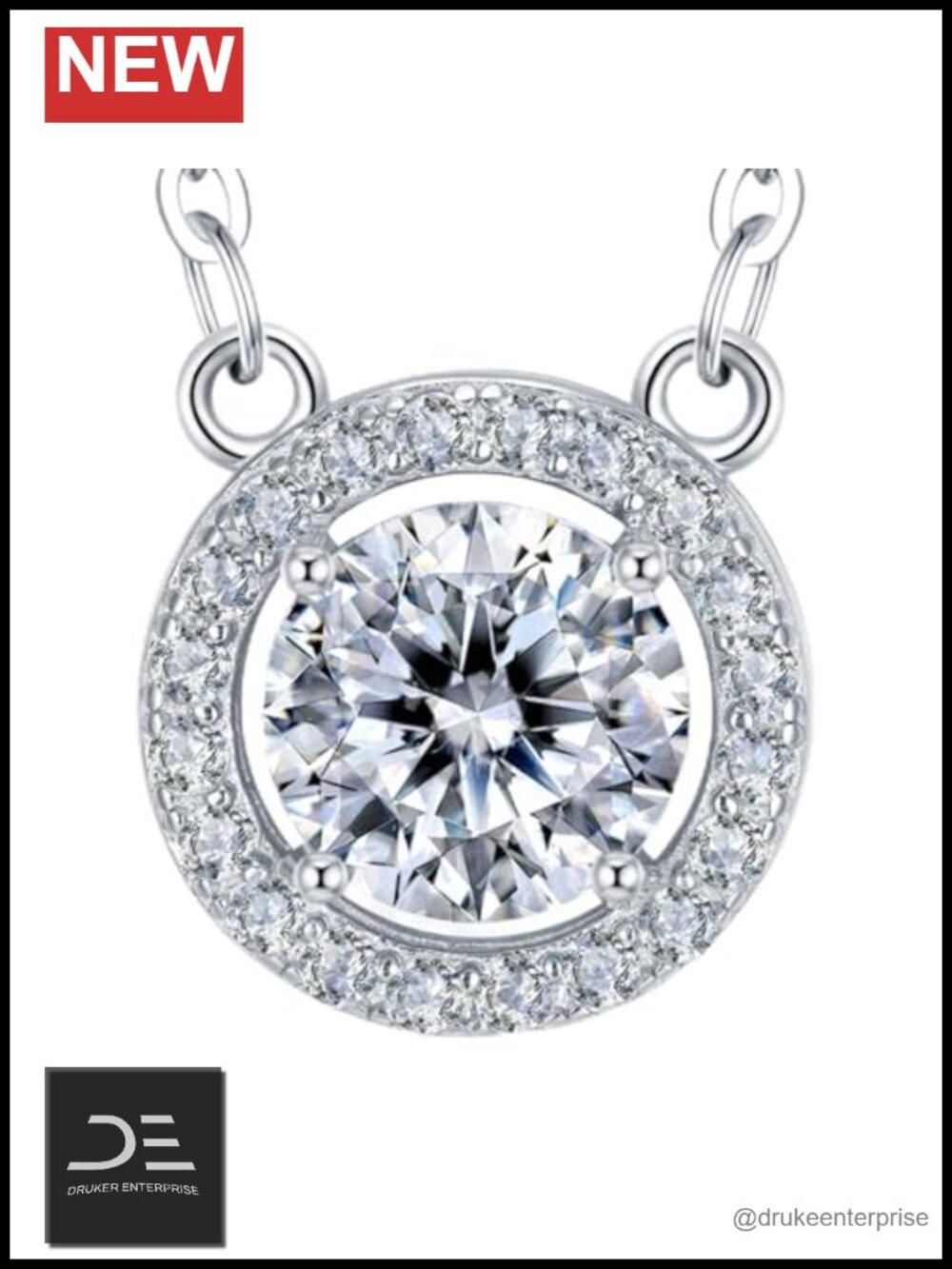 2CT Moissanite Pendant Necklace S925 Sterling Silver 18K White Gold Plated 18"